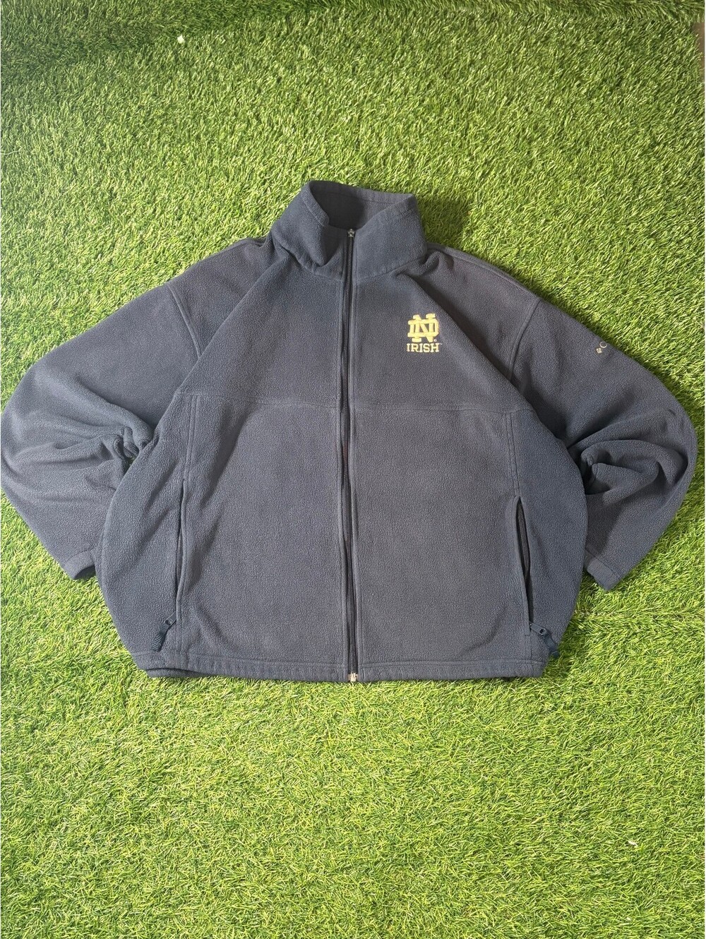 Vintage Notre Dame Irish Columbia Fleece Jacket Navy Blue Mens Size XXL